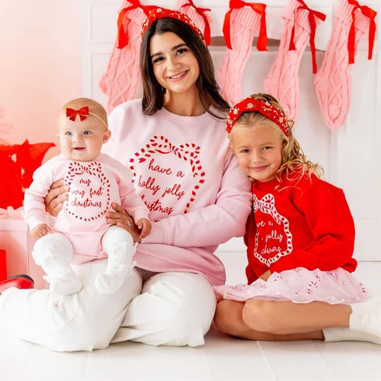 Sweet Wink Red | Holly Jolly Christmas Sequin Bow Patch Sweatshirt