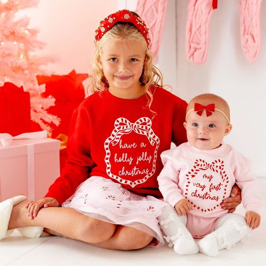 Sweet Wink Red | Holly Jolly Christmas Sequin Bow Patch Sweatshirt
