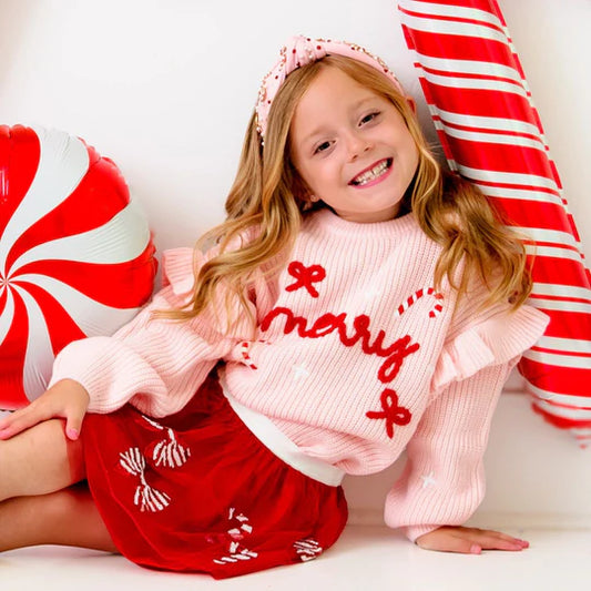 Sweet Wink Ballet Pink | Coquette Merry Christmas Knit Sweater