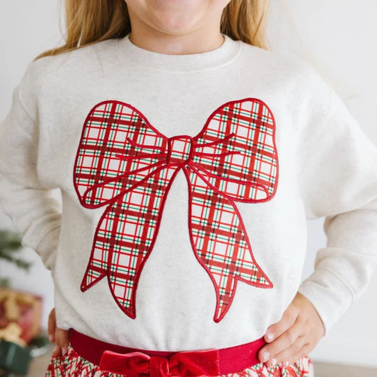 Sweet Wink Natural | Christmas Plaid Bow Patch Sweatshirt