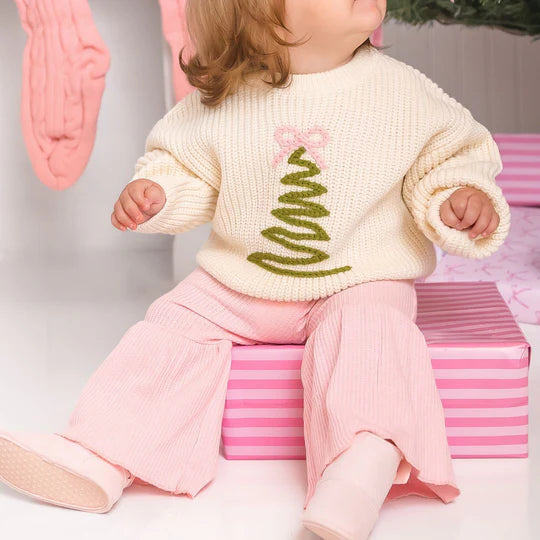 Sweet Wink Natural | Coquette Christmas Tree Knit Sweater