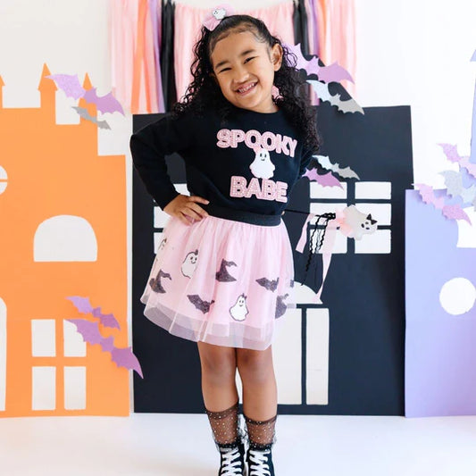 Sweet Wink Black | Spooky Babe Patch Halloween Sweatshirt