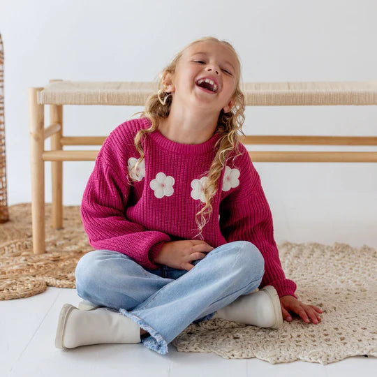 Sweet Wink Berry | Floral Applique Sweater