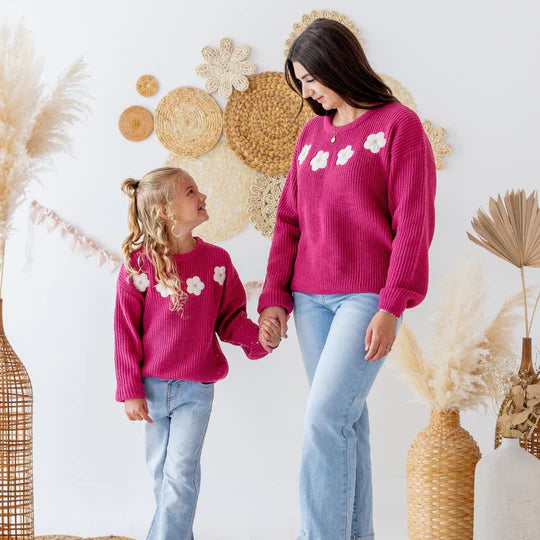 Sweet Wink Berry | Floral Applique Sweater