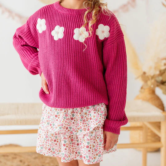 Sweet Wink Berry | Floral Applique Sweater