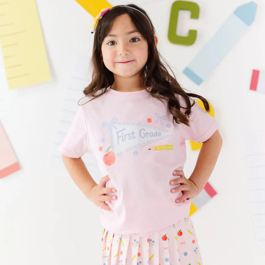 Sweet Wink Ballet Pink | First Grade Pennant Short Sleeve T-Shirt