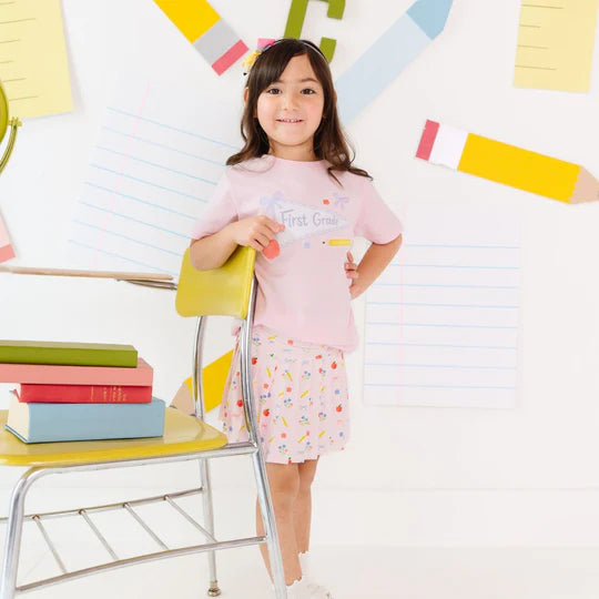Sweet Wink Ballet Pink | First Grade Pennant Short Sleeve T-Shirt