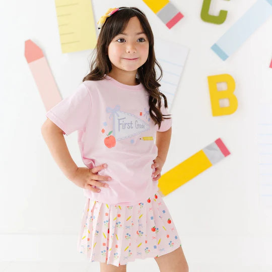 Sweet Wink Ballet Pink | First Grade Pennant Short Sleeve T-Shirt