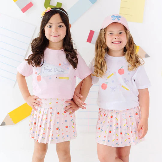 Sweet Wink Ballet Pink | First Grade Pennant Short Sleeve T-Shirt