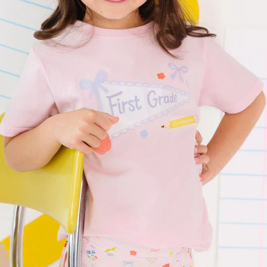 Sweet Wink Ballet Pink | First Grade Pennant Short Sleeve T-Shirt