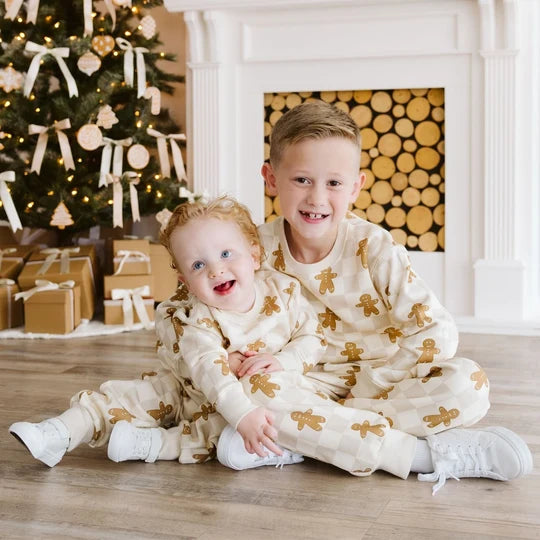 Sweet Wink Ivory | Gingerbread Christmas Checkered Jogger