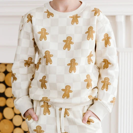 Sweet Wink Ivory | Gingerbread Checkered Sweatshirt