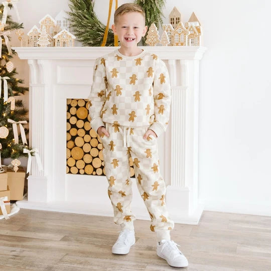 Sweet Wink Ivory | Gingerbread Christmas Checkered Jogger