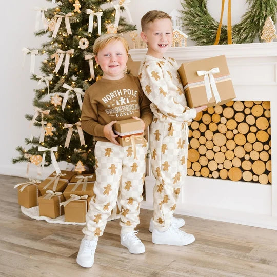 Sweet Wink Ivory | Gingerbread Christmas Checkered Jogger