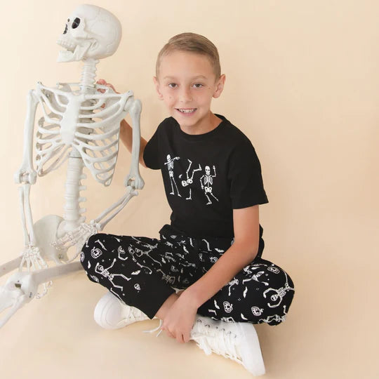 Sweet Wink Black | Glow in The Dark Silly Skelly Halloween Jogger