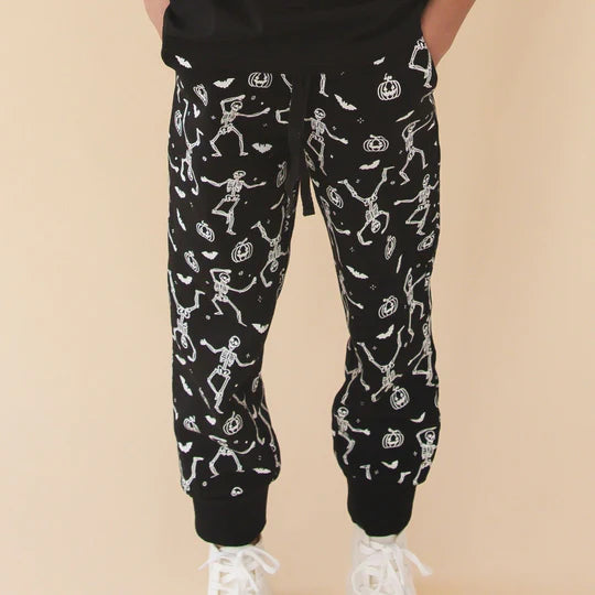 Sweet Wink Black | Glow in The Dark Silly Skelly Halloween Jogger