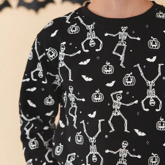 Sweet Wink Black | Glow in The Dark Silly Skelly Halloween Sweatshirt