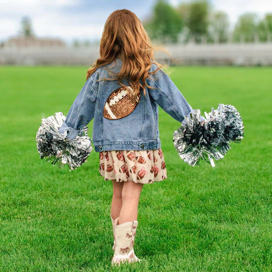 Sweet Wink Denim | Game Day Football Sequin Patch Jacket