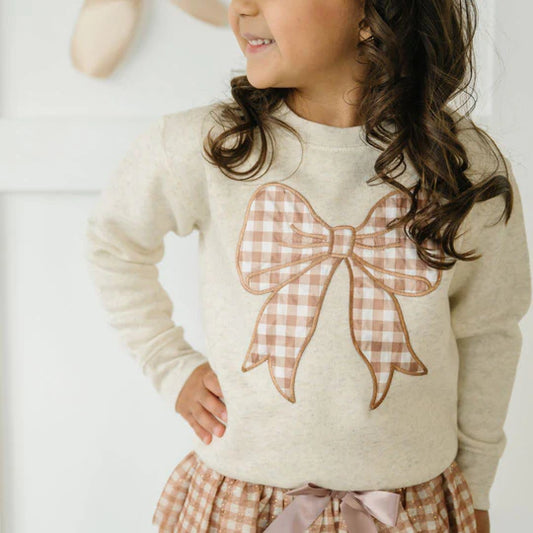 Sweet Wink Natural | Gingham Bow Patch Sweatshirt