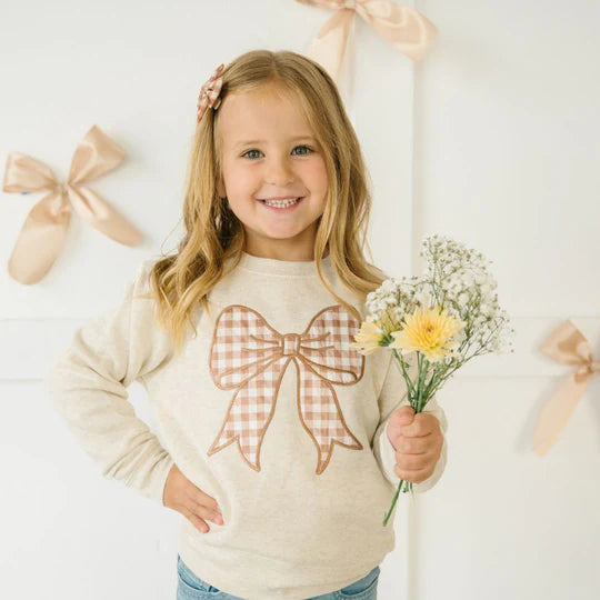 Sweet Wink Natural | Gingham Bow Patch Sweatshirt