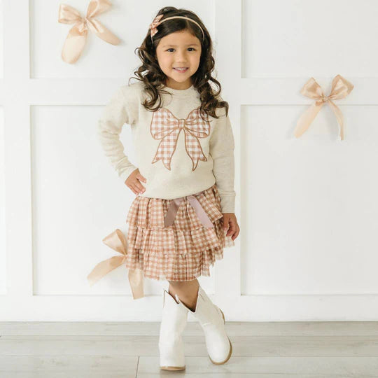Sweet Wink Natural | Gingham Bow Patch Sweatshirt