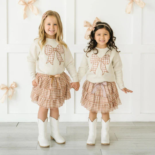 Sweet Wink Natural | Gingham Bow Patch Sweatshirt