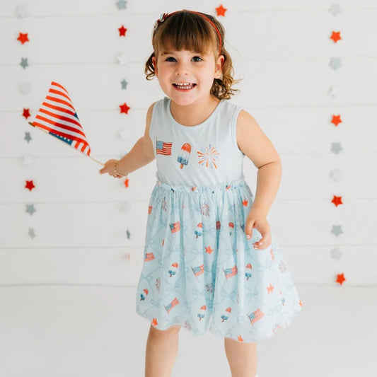 Sweet Wink Light Blue | Patriotic Trellis Tank Tutu Dress