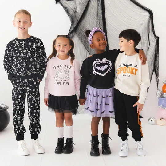 Sweet Wink Black | Glow in The Dark Silly Skelly Halloween Sweatshirt