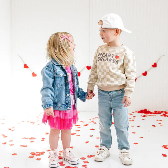 Sweet Wink Natural | Heartbreaker Checkered Valentine's Day Sweatshirt