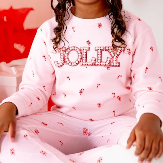 Sweet Wink Ballet Pink | Jolly Pearl Patch Candy Cane Christmas Sweatshirt