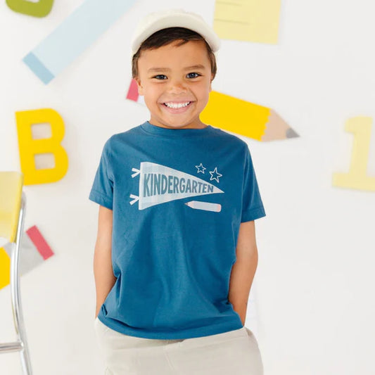 Sweet Wink Indigo | Kindergarten Pennant Short Sleeve T-Shirt