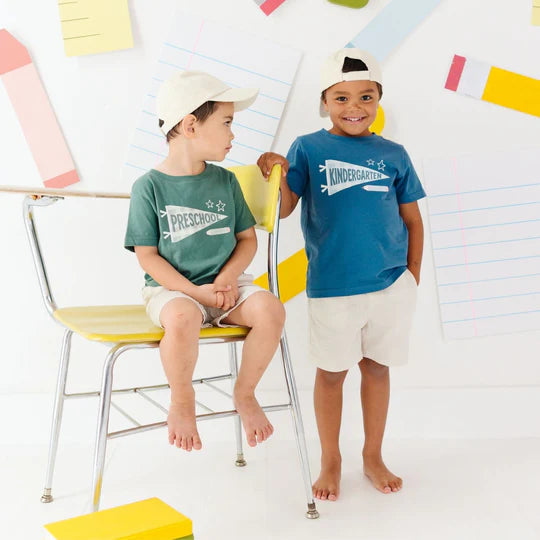 Sweet Wink Indigo | Kindergarten Pennant Short Sleeve T-Shirt
