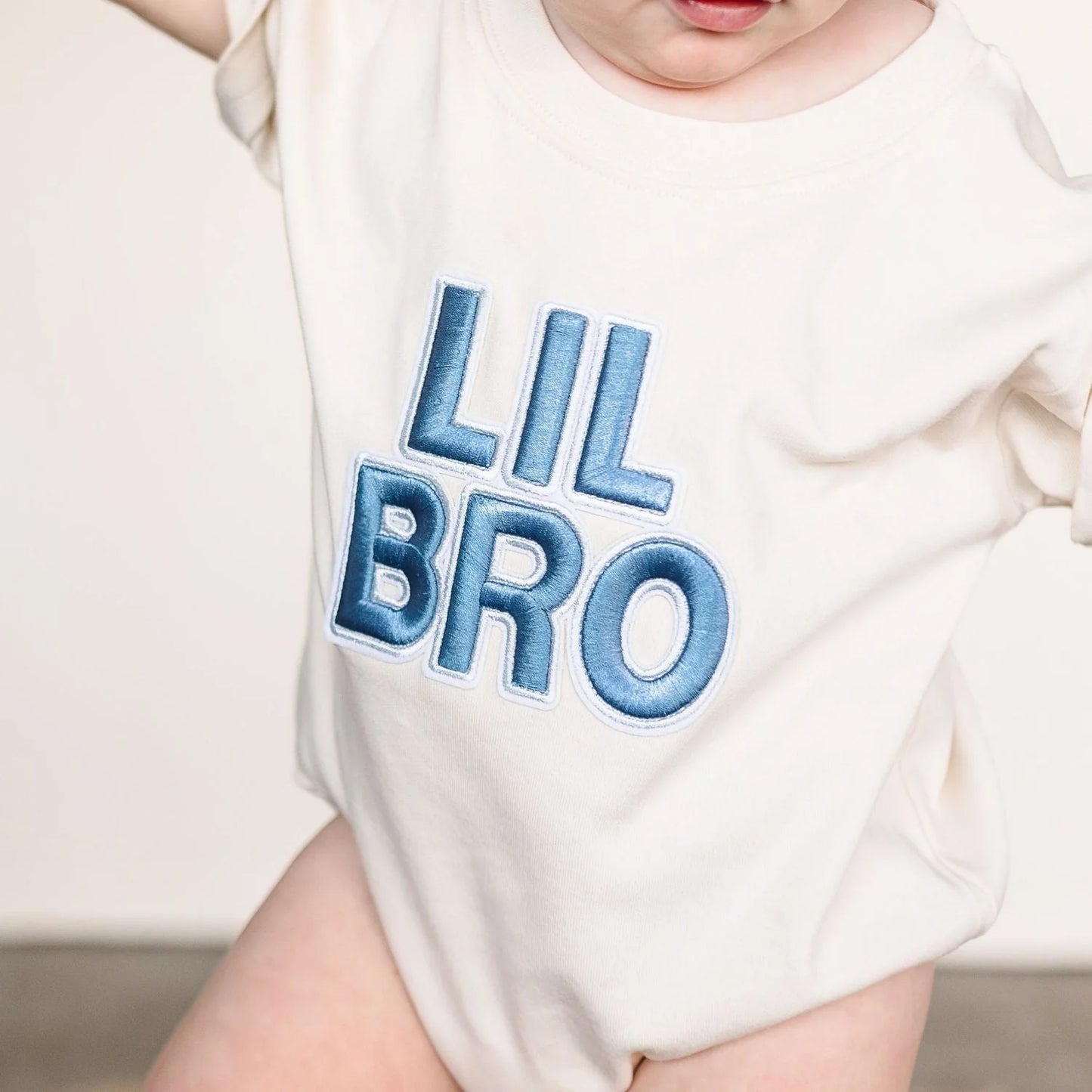 Sweet Wink Natural | Lil Bro Embroidered Patch Short Sleeve Romper