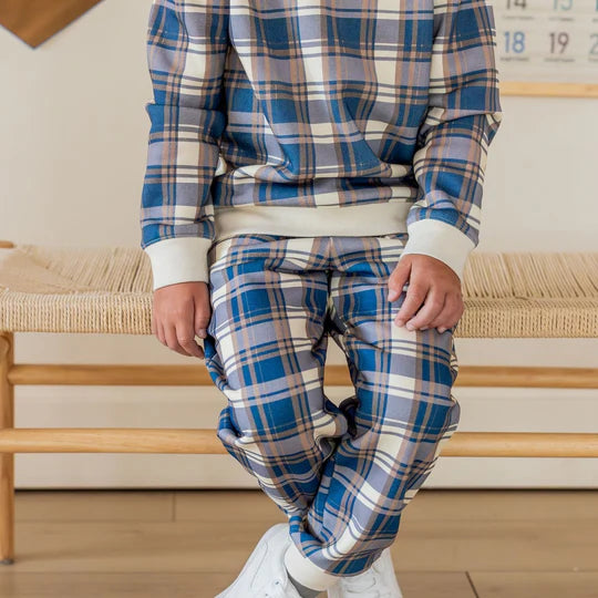 Sweet Wink Navy | Plaid Sweatshirt