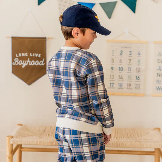 Sweet Wink Navy | Plaid Sweatshirt