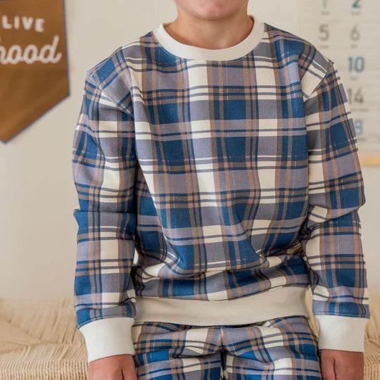 Sweet Wink Navy | Plaid Sweatshirt