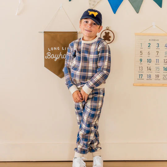 Sweet Wink Navy | Plaid Sweatshirt