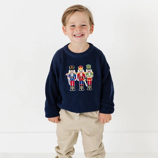 Sweet Wink Navy | Nutcracker Patch Christmas Sweater