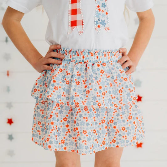 Sweet Wink White | Patriotic Floral Skort
