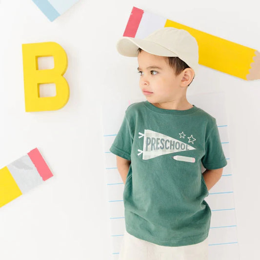 Sweet Wink Hunter Green | Preschool Pennant Short Sleeve T-Shirt