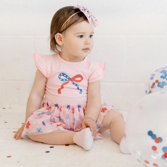 Sweet Wink Pink | Red, White, & Cute Short Sleeve Tutu Bodysuit