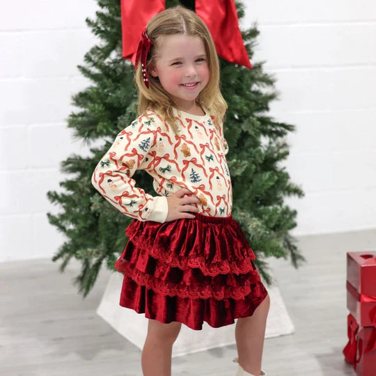 Sweet Wink Ruby Red | Velvet Tiered Christmas Skirt
