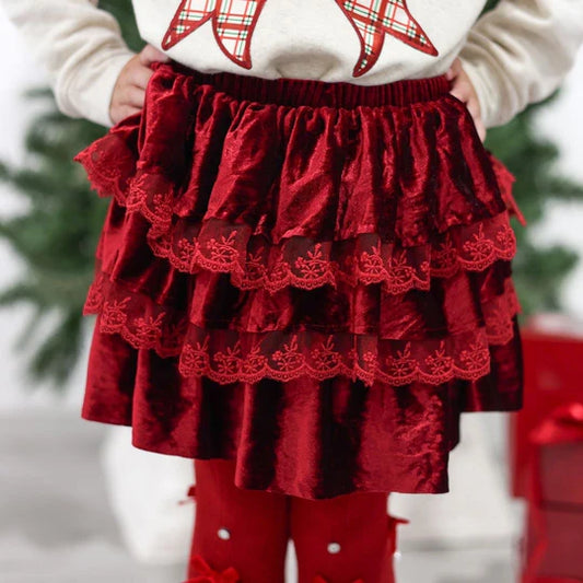 Sweet Wink Ruby Red | Velvet Tiered Christmas Skirt