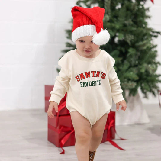 Sweet Wink Natural | Santa's Favorite Christmas Long Sleeve Romper