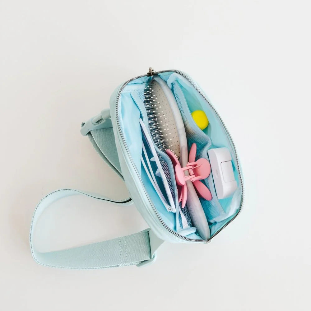 Sweet Wink Sky Blue | Floral Bow Patch Belt Bag