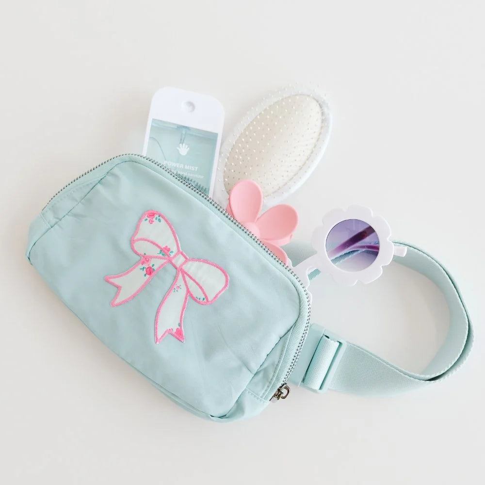 Sweet Wink Sky Blue | Floral Bow Patch Belt Bag