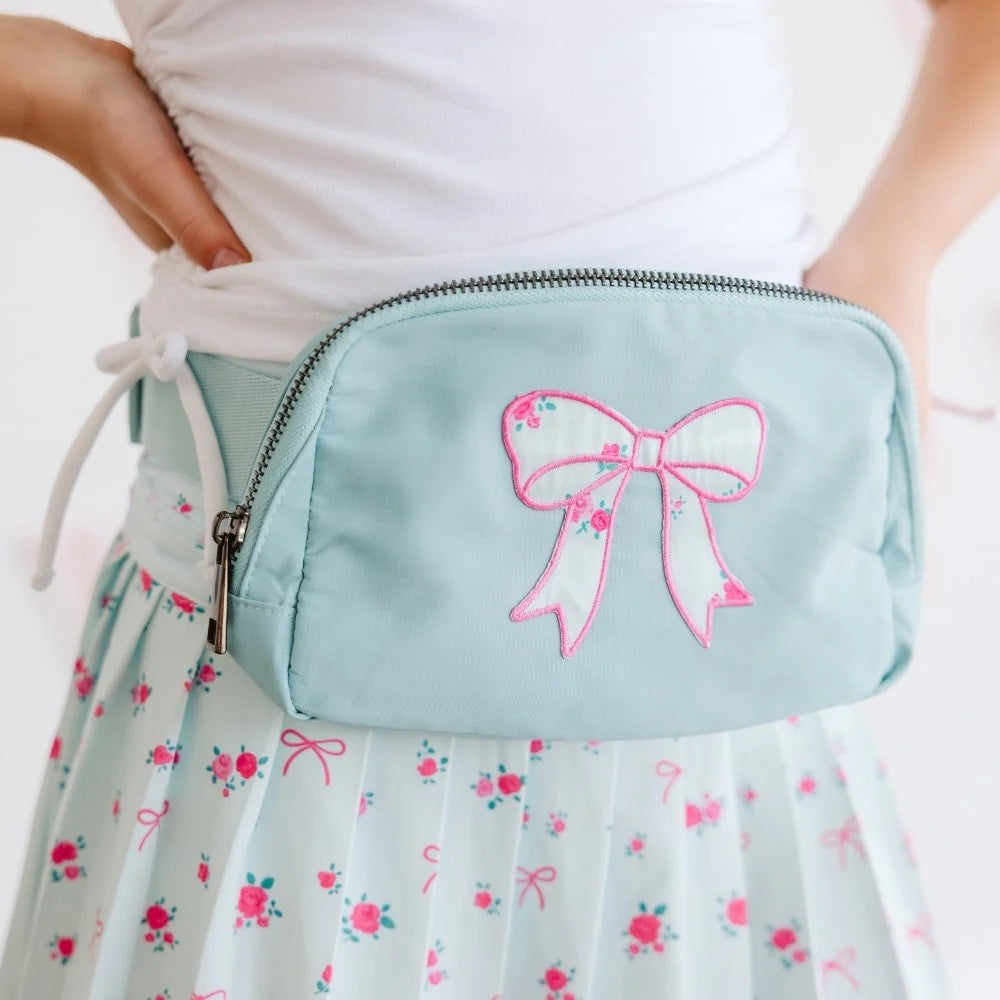 Sweet Wink Sky Blue | Floral Bow Patch Belt Bag
