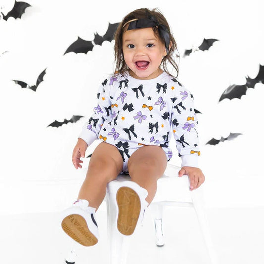 Sweet Wink Lavender | Spooky Bows Halloween Long Sleeve Romper