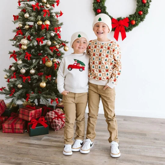 Sweet Wink Natural Multicolor | Cabin Christmas Sweatshirt