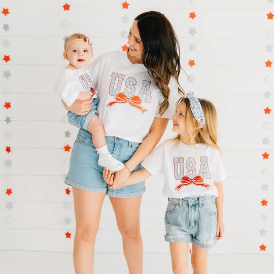 Sweet Wink White | USA Stars & Bow Patch Short Sleeve T-Shirt